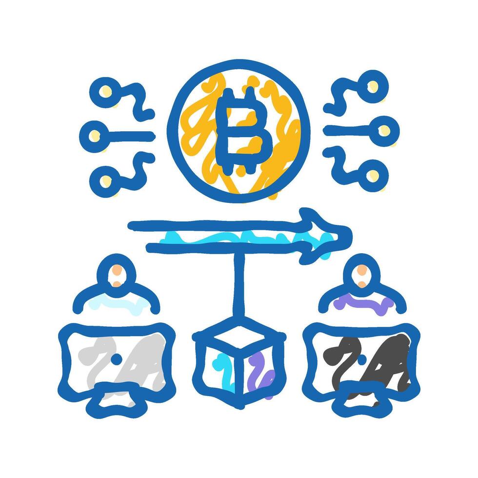 blockchain transaction cryptocurrency mining icon doodle illustration vector