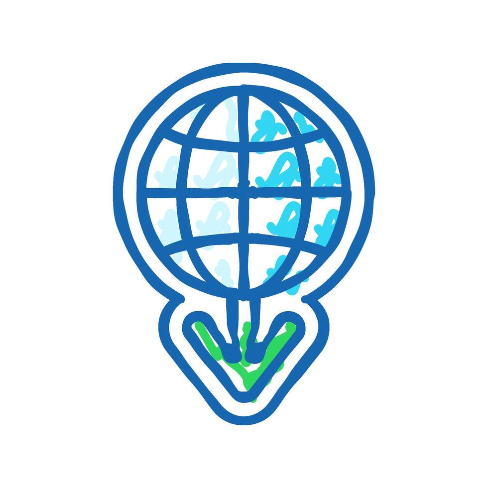 planet down arrow download data icon doodle illustration vector