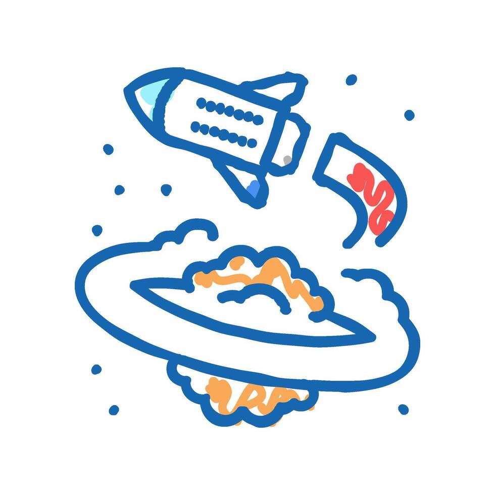 rocket flying around planet icon doodle illustration vector