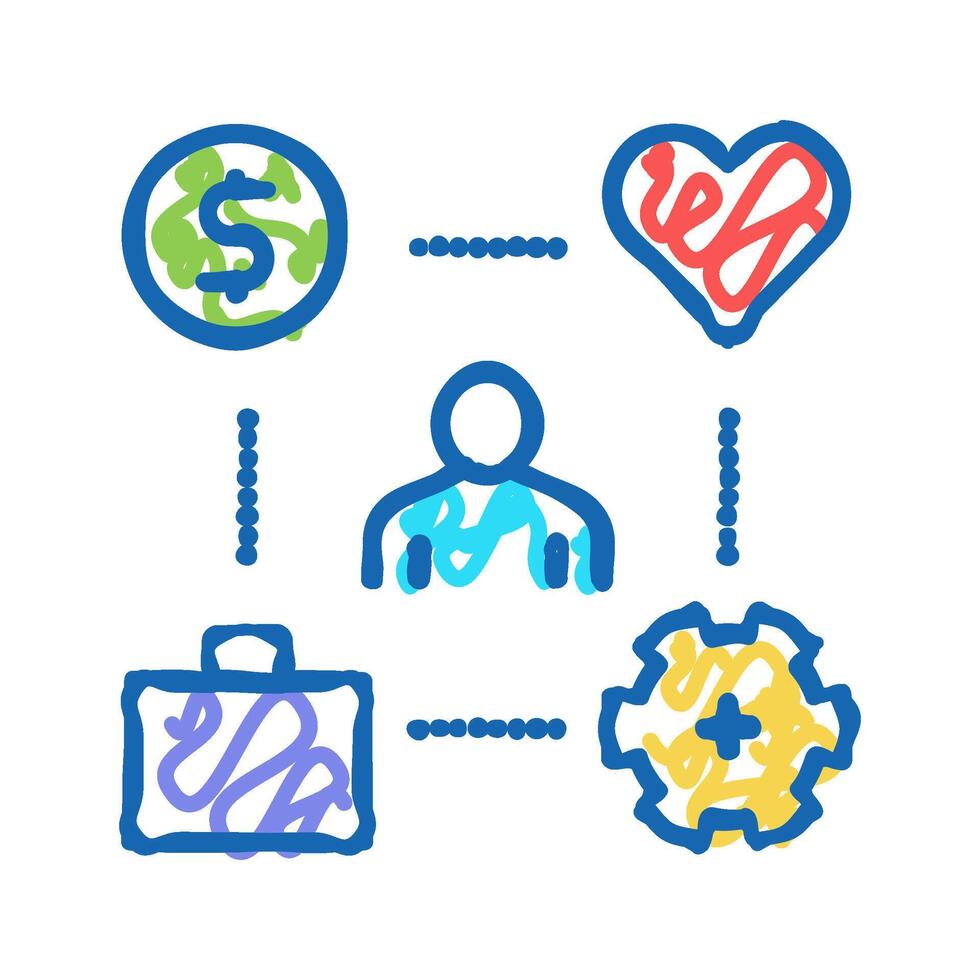 working process, love and pay for work icon doodle illustration vector