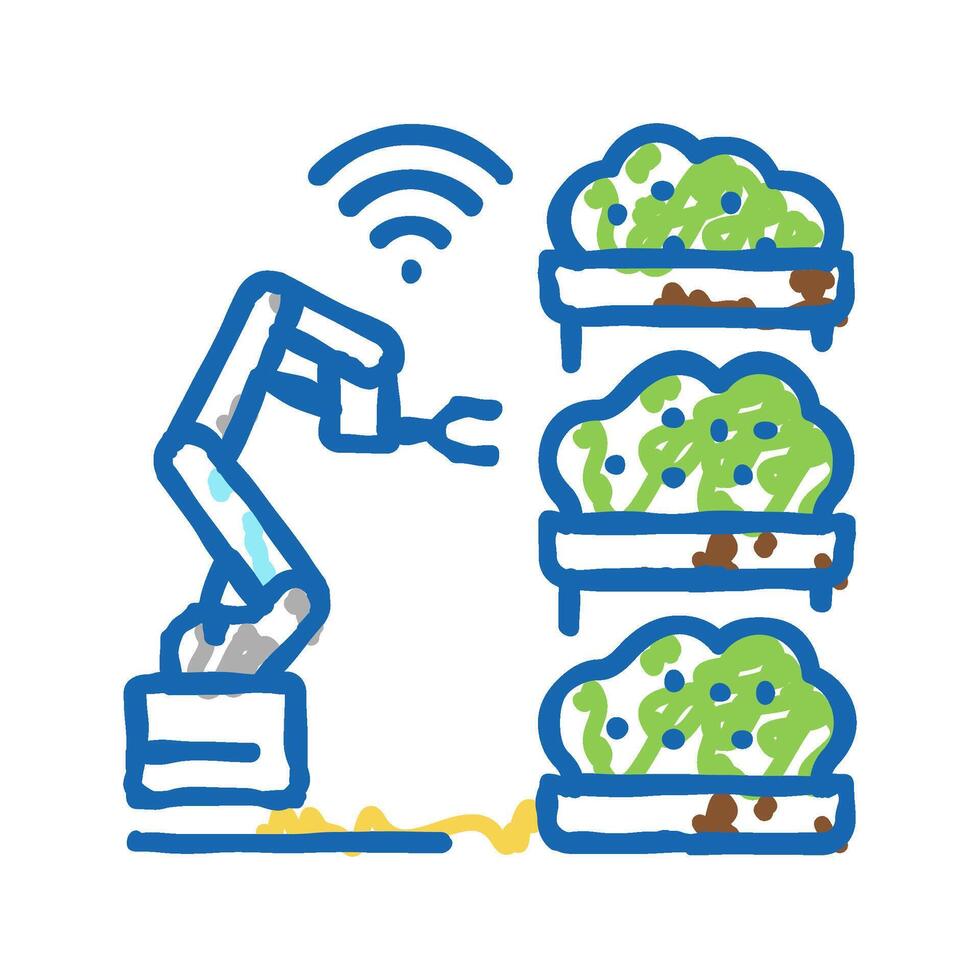 robot farmer smart farm icon doodle illustration vector