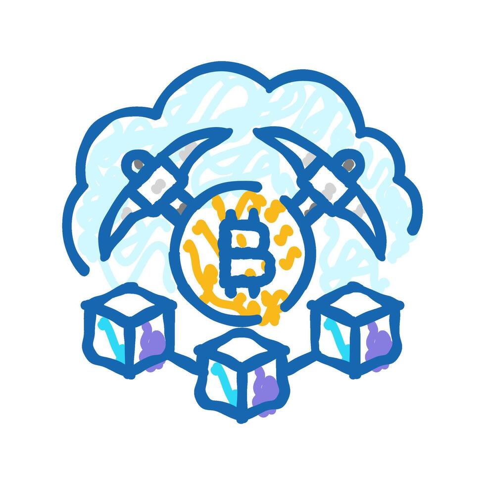 cloud cryptocurrency mining icon doodle illustration vector
