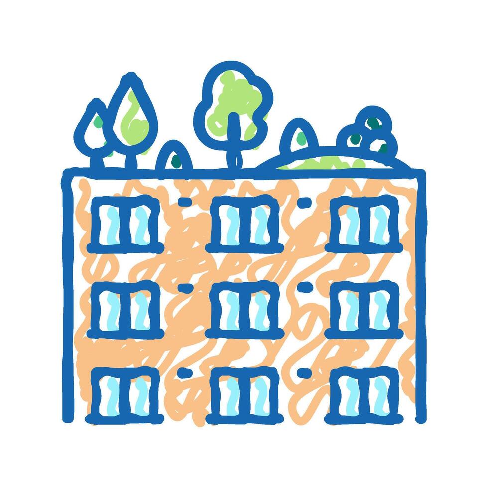 trees and bushes on building roof icon doodle illustration vector
