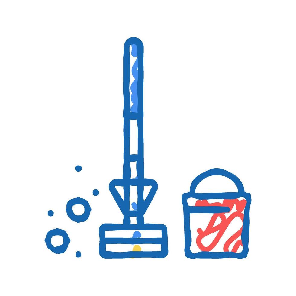 floor mop and bucket icon doodle illustration vector