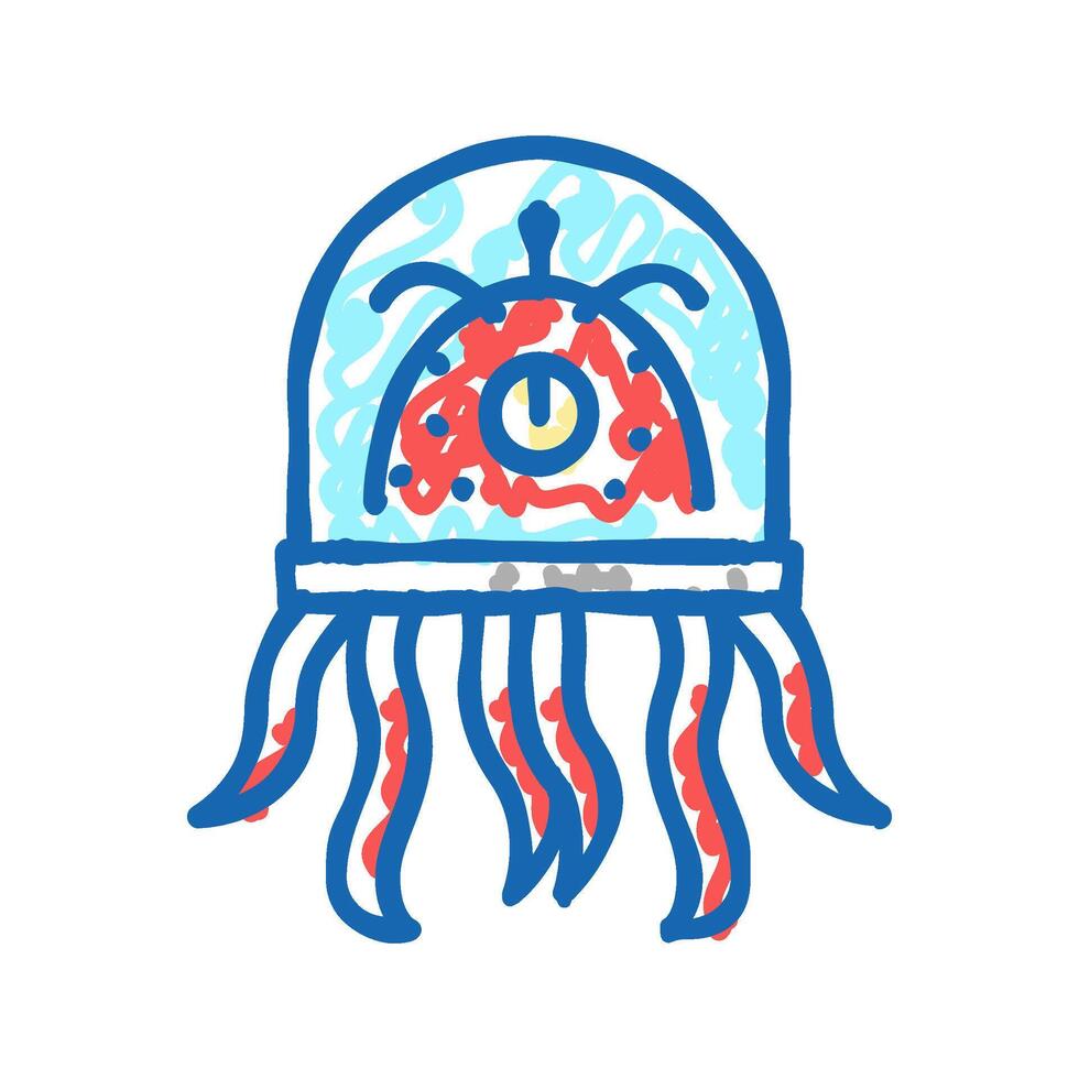 alien creature with tentacles icon doodle illustration vector