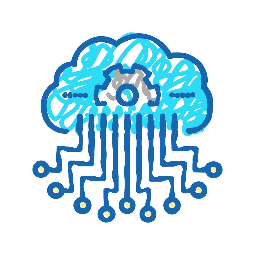 cloud storage and working process neural network icon doodle illustration vector