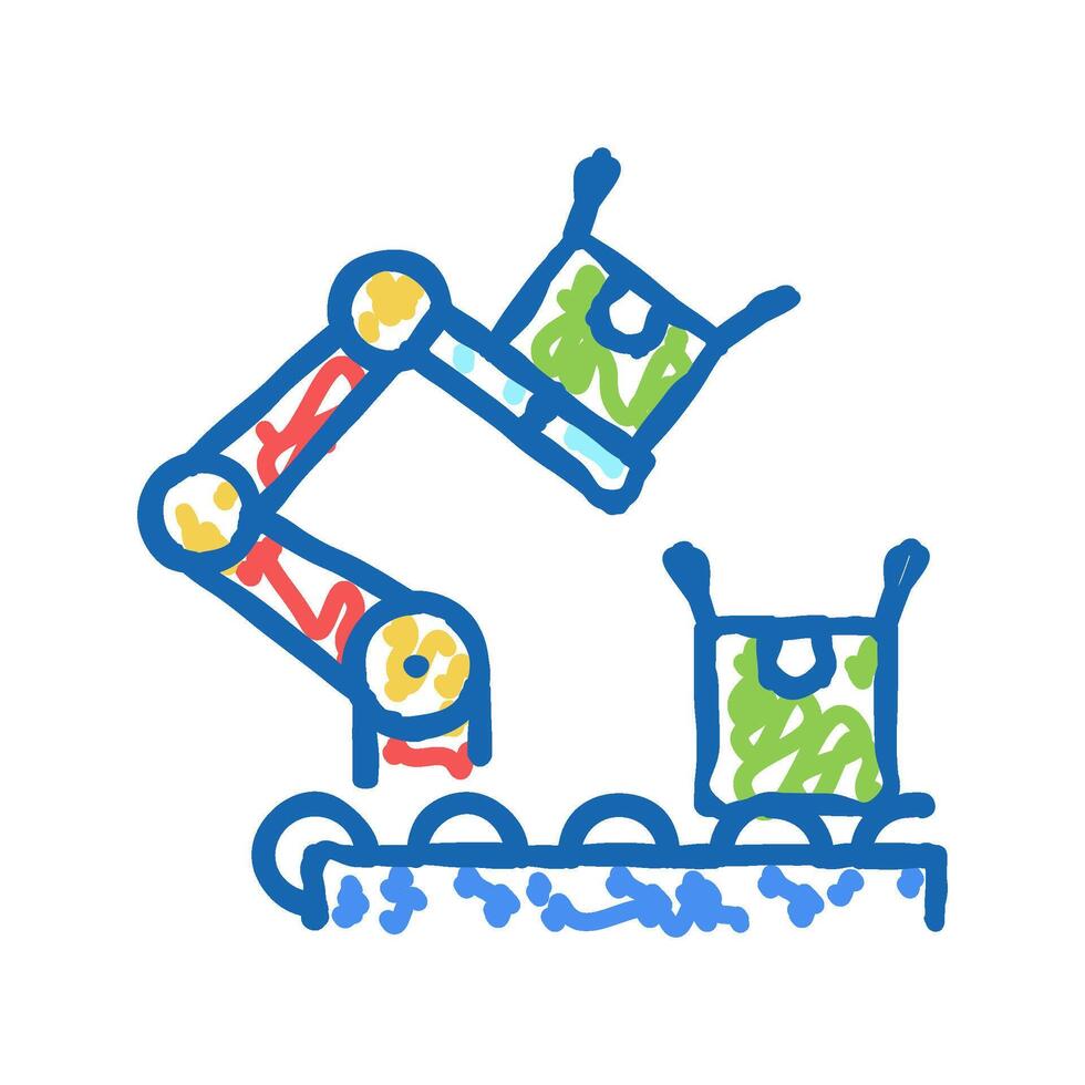 factory robot transportation box on conveyor icon doodle illustration vector