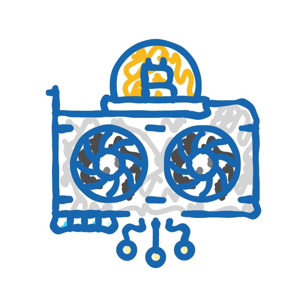 gpu cryptocurrency mining icon doodle illustration vector