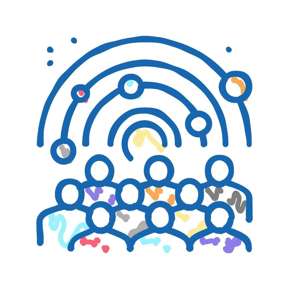 visiters watching on galaxy planets in planetarium icon doodle illustration vector