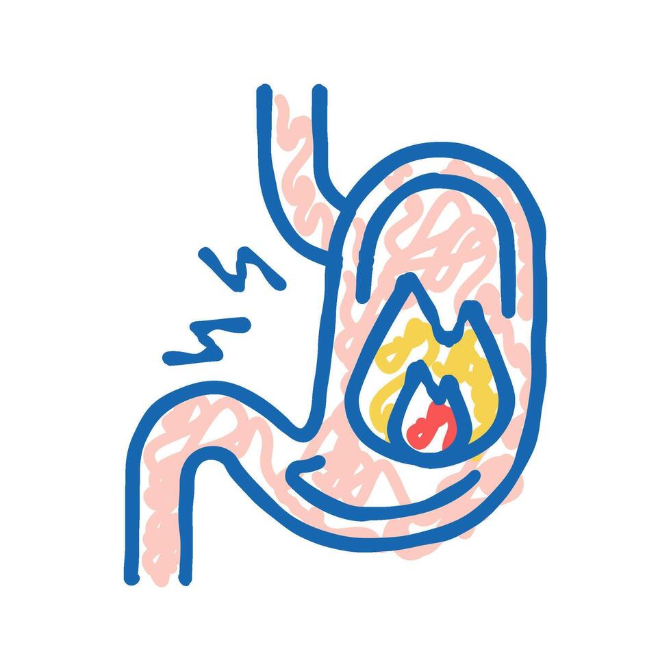 heartburn stomach icon doodle illustration vector