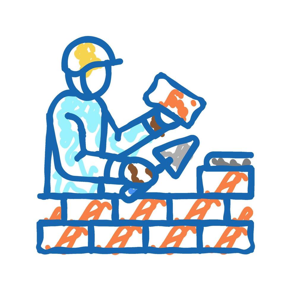 builder building with brick icon doodle illustration vector