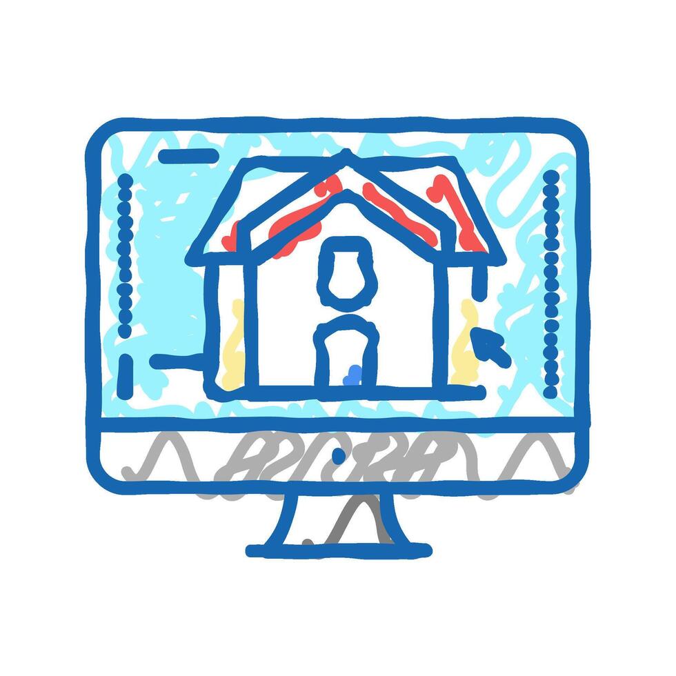 3d architecture visualization icon doodle illustration vector