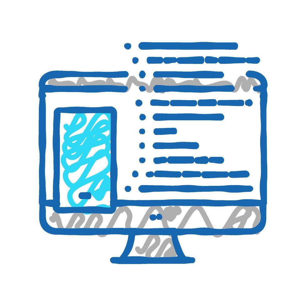 coding phone application on computer icon doodle illustration vector