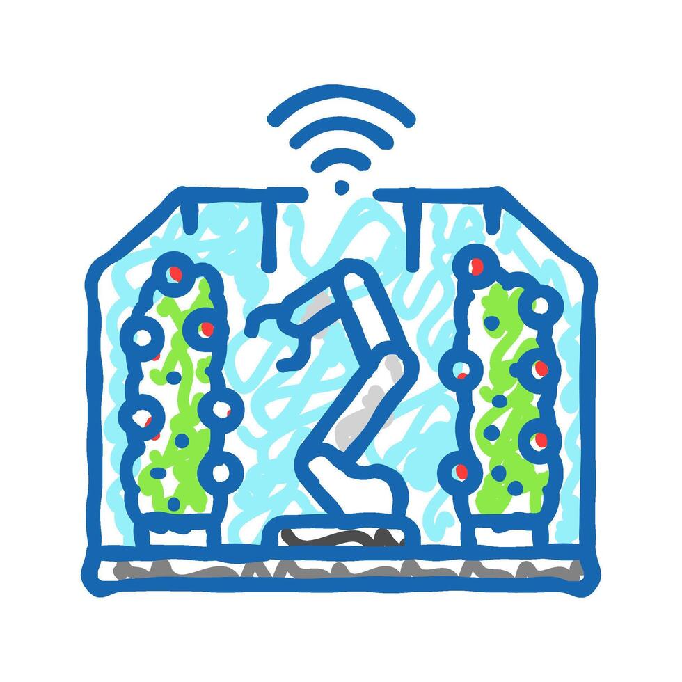 automated greenhouse robot harvests icon doodle illustration vector