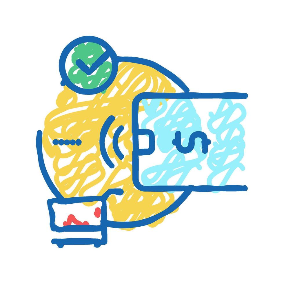 contactless payment with phone app icon doodle illustration vector