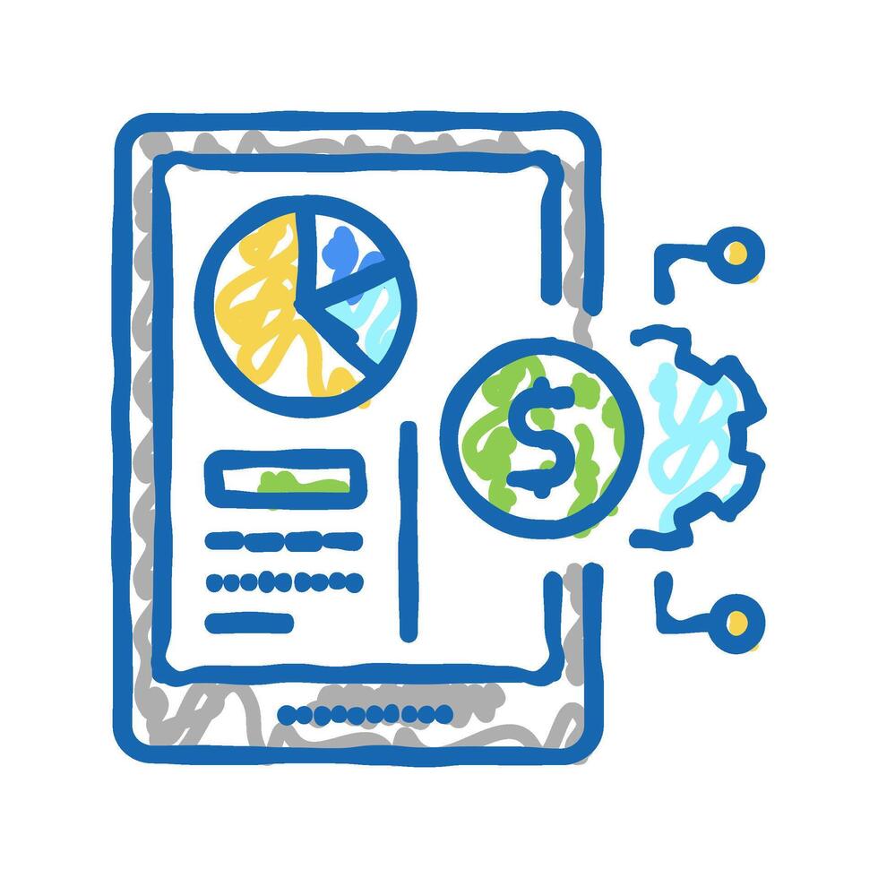 financial report on tablet screen icon doodle illustration vector
