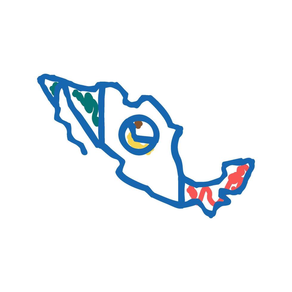 mexico country map flag icon doodle illustration vector