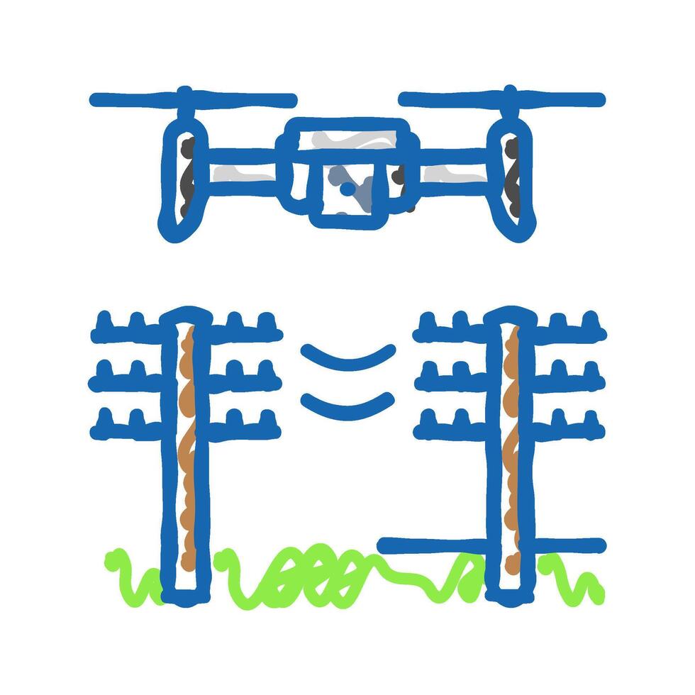 power line inspection drone icon doodle illustration vector