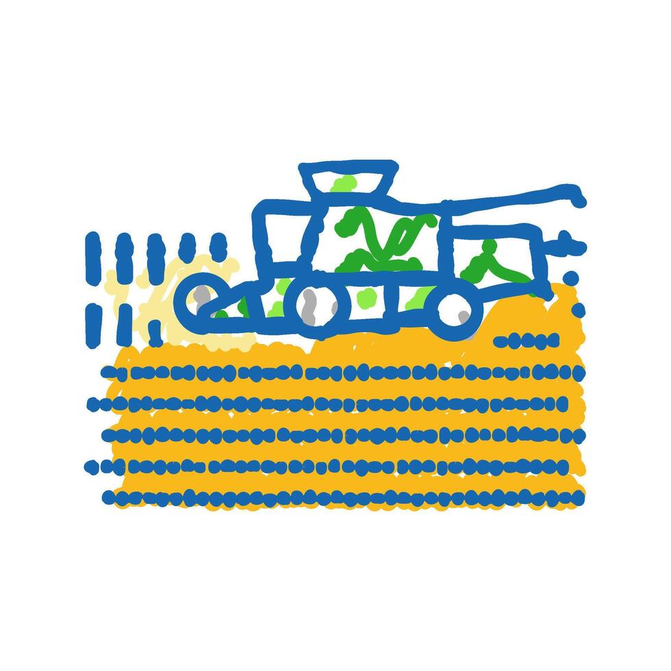 harvester harvesting field wheat icon doodle illustration vector