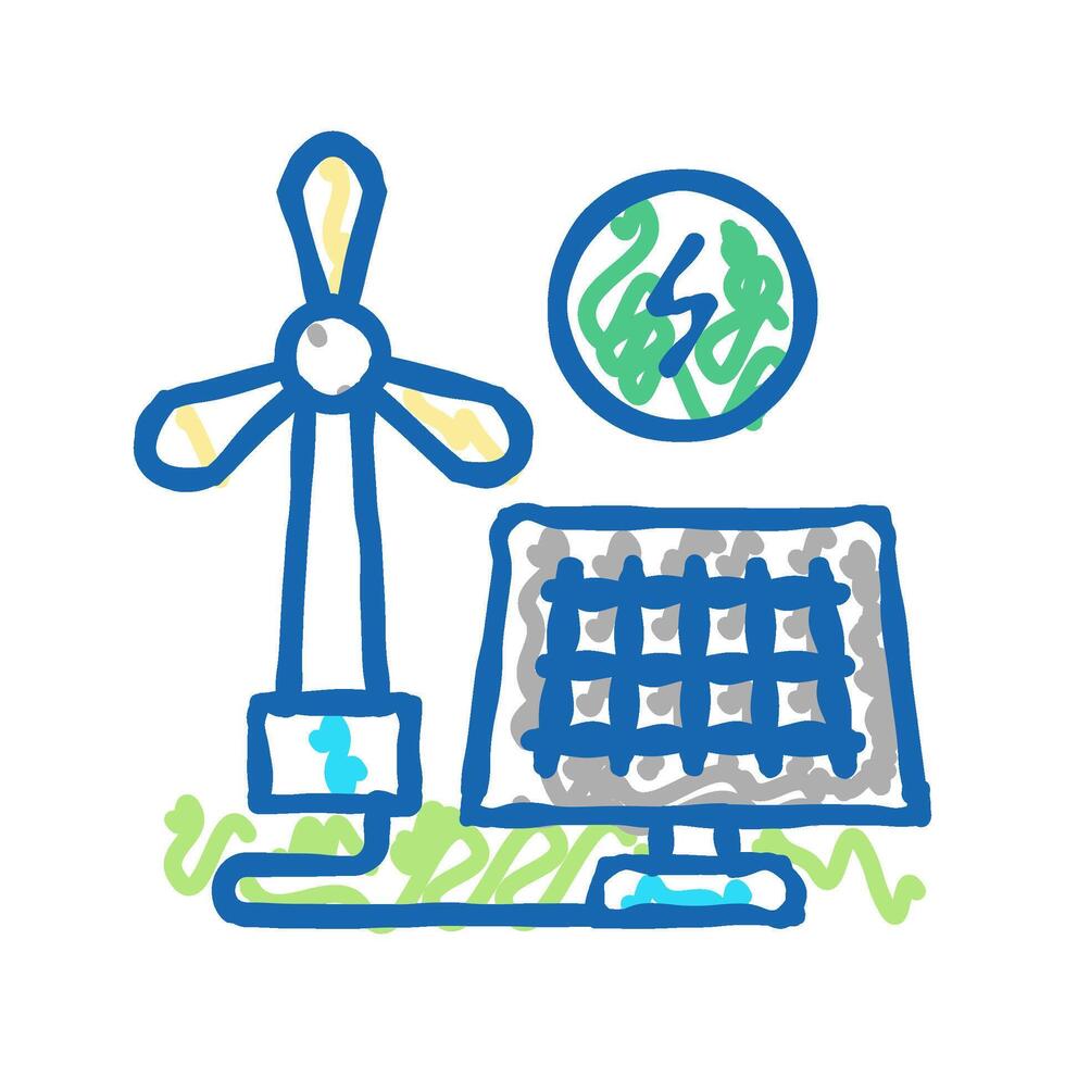 solar panel energy saving icon doodle illustration vector