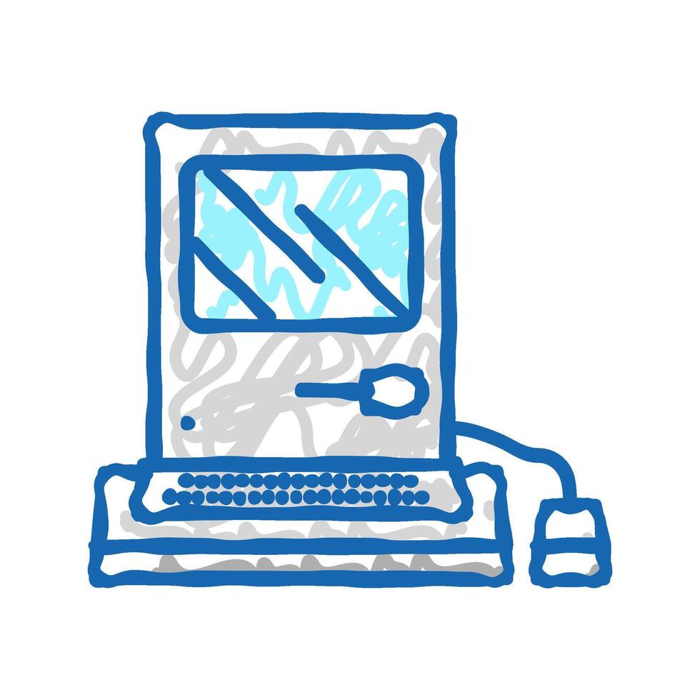 computer pc retro gadget icon doodle illustration vector
