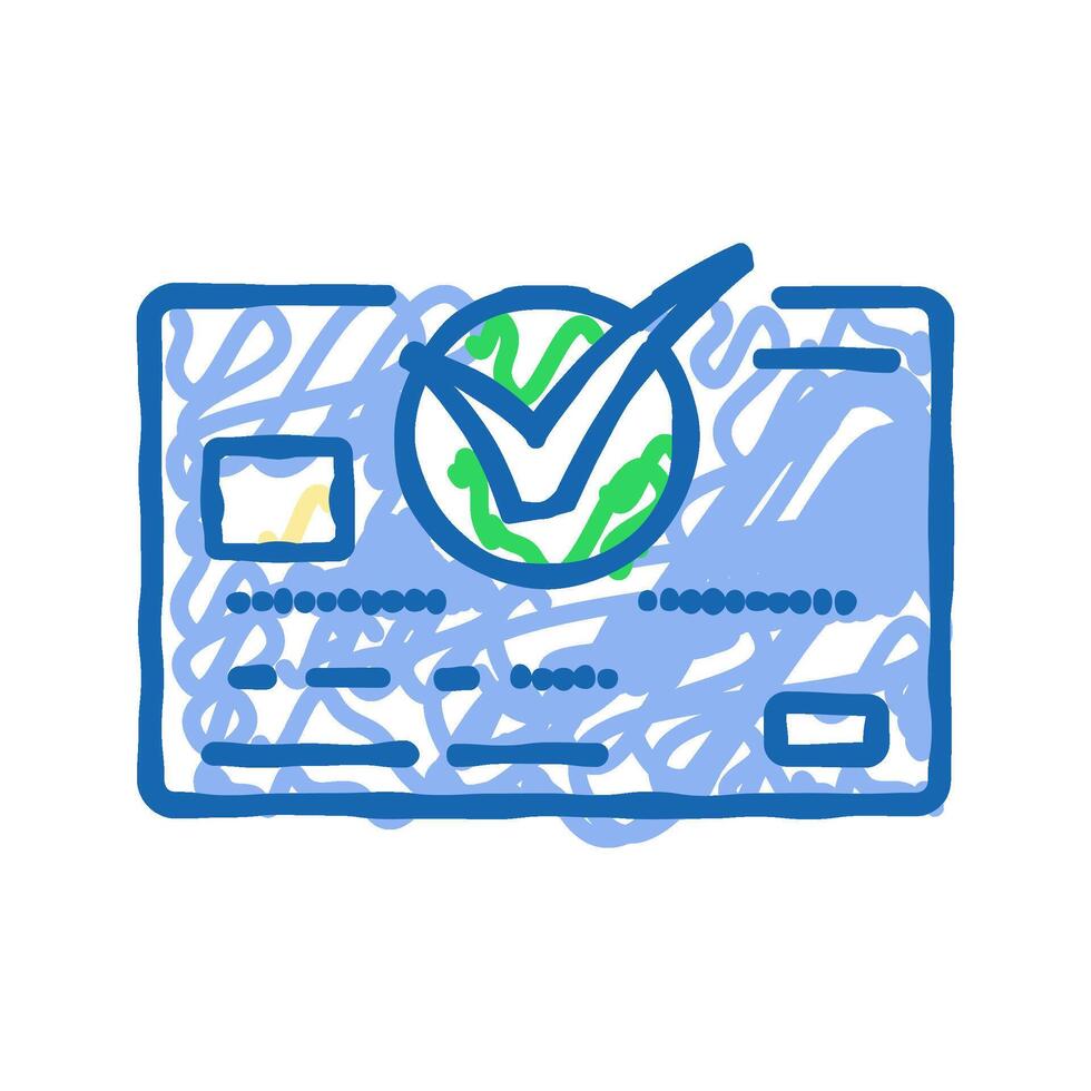 credit card green check icon doodle illustration vector