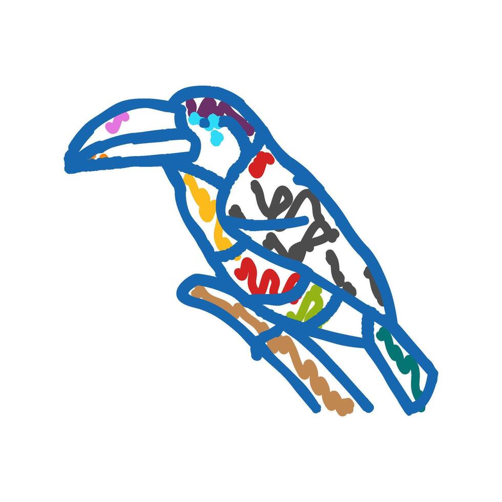 curl crested aracari bird exotic icon doodle illustration vector