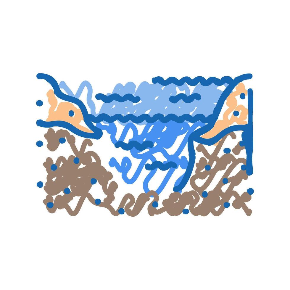 overflowing river disaster icon doodle illustration vector
