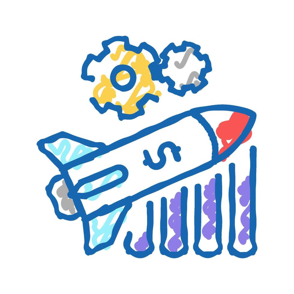 launch financial rocket icon doodle illustration vector