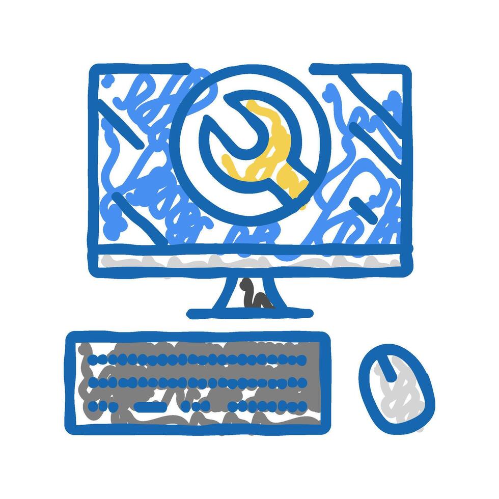 troubleshooting pc repair computer icon doodle illustration vector