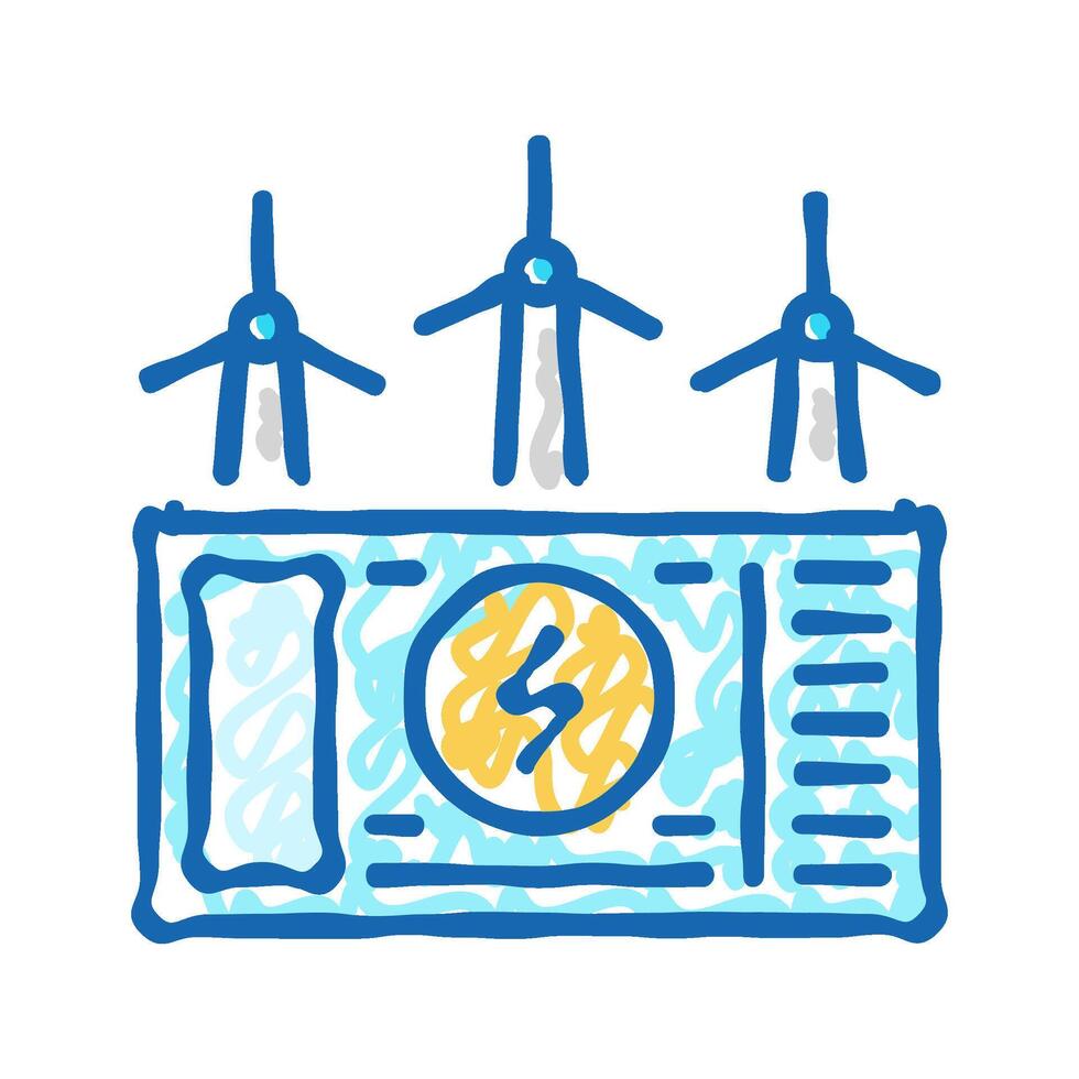 farm aerial view wind turbine icon doodle illustration vector