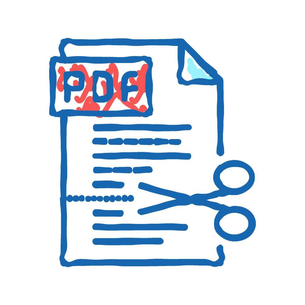 cutting pdf file icon doodle illustration vector