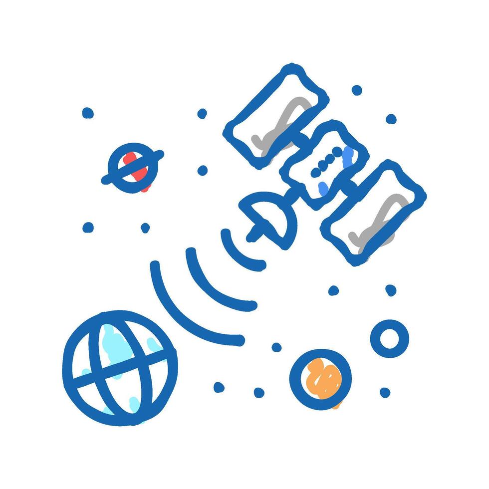 satellite sending signal on earth icon doodle illustration vector