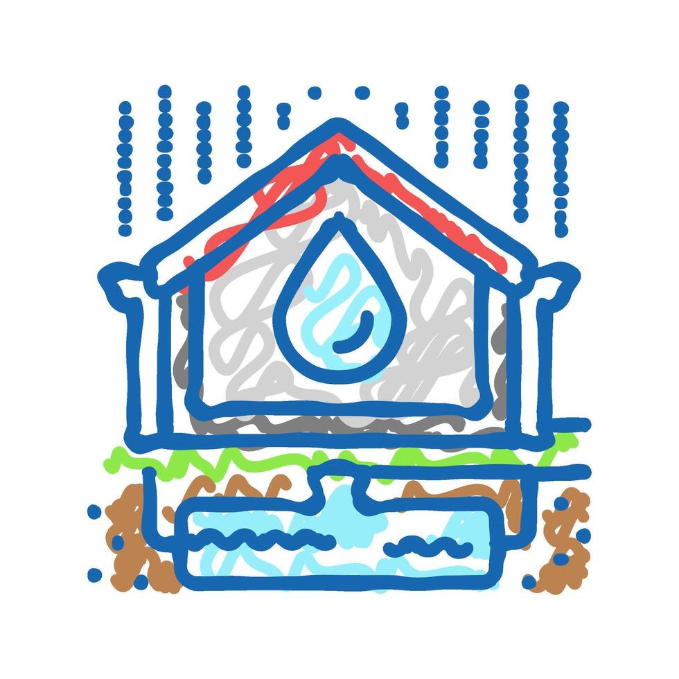 rainwater harvesting green building icon doodle illustration vector