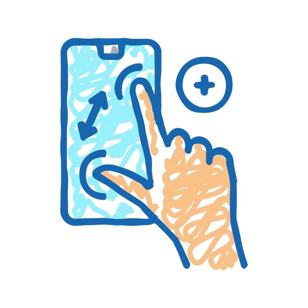 zoom in gesture phone screen icon doodle illustration vector