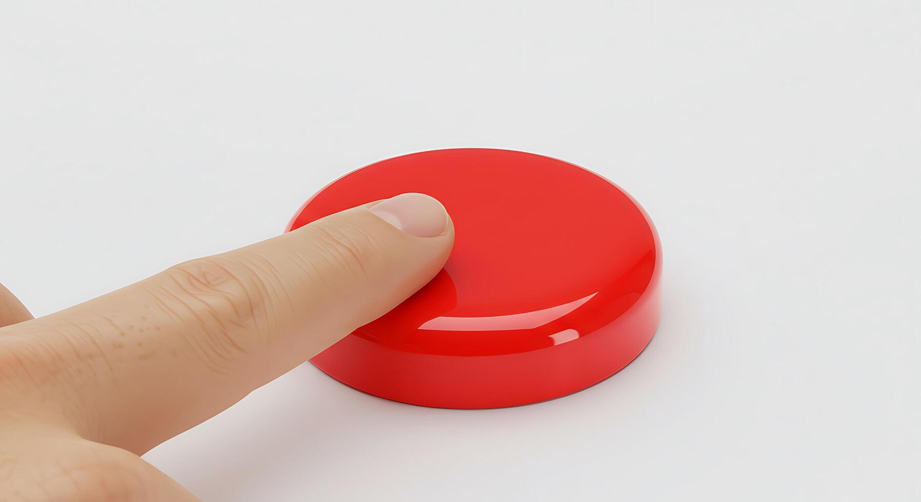 A person is pressing a red button on a white surface photo