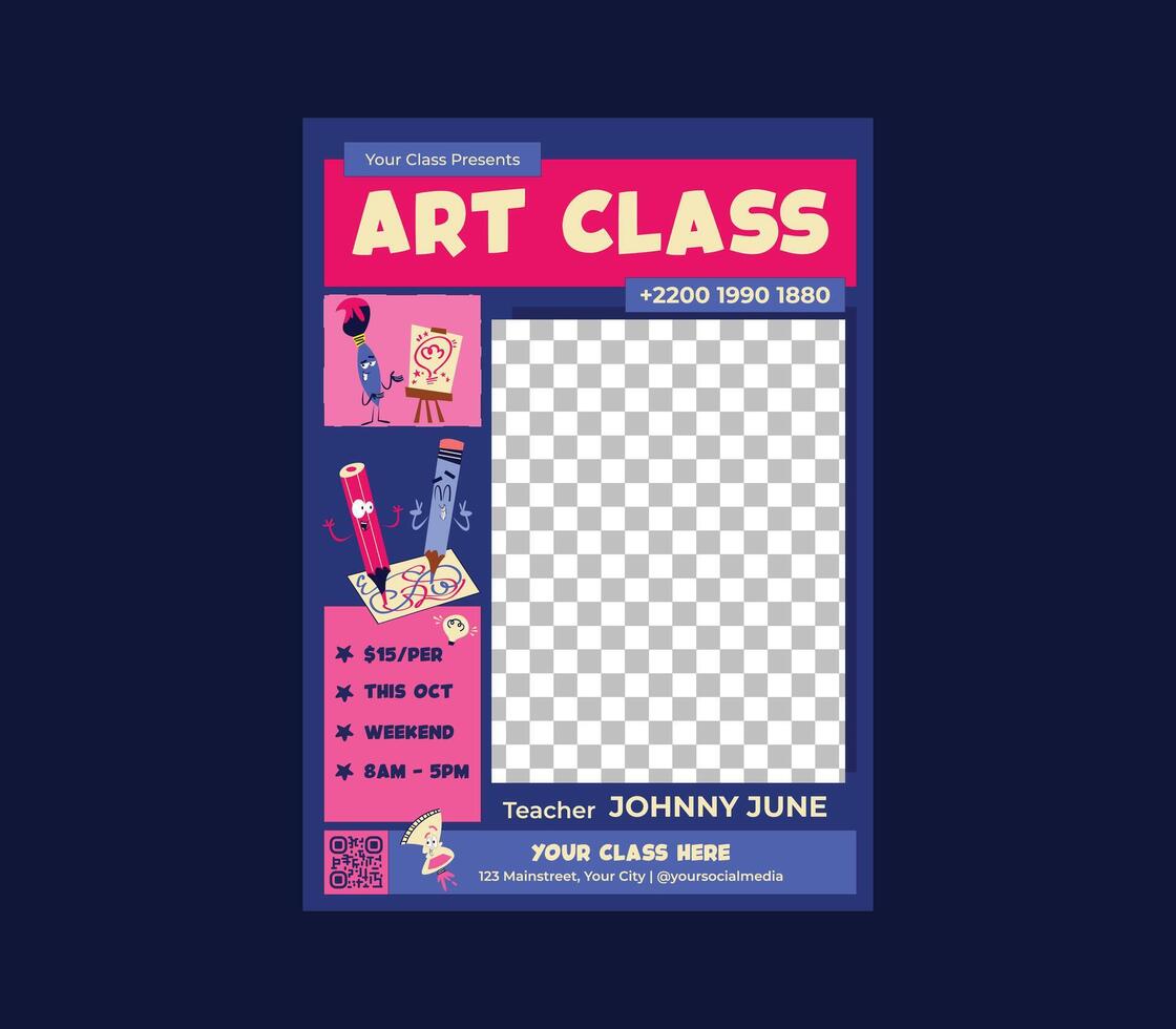 Art Class Flyer. Art Workshop Template Design vector