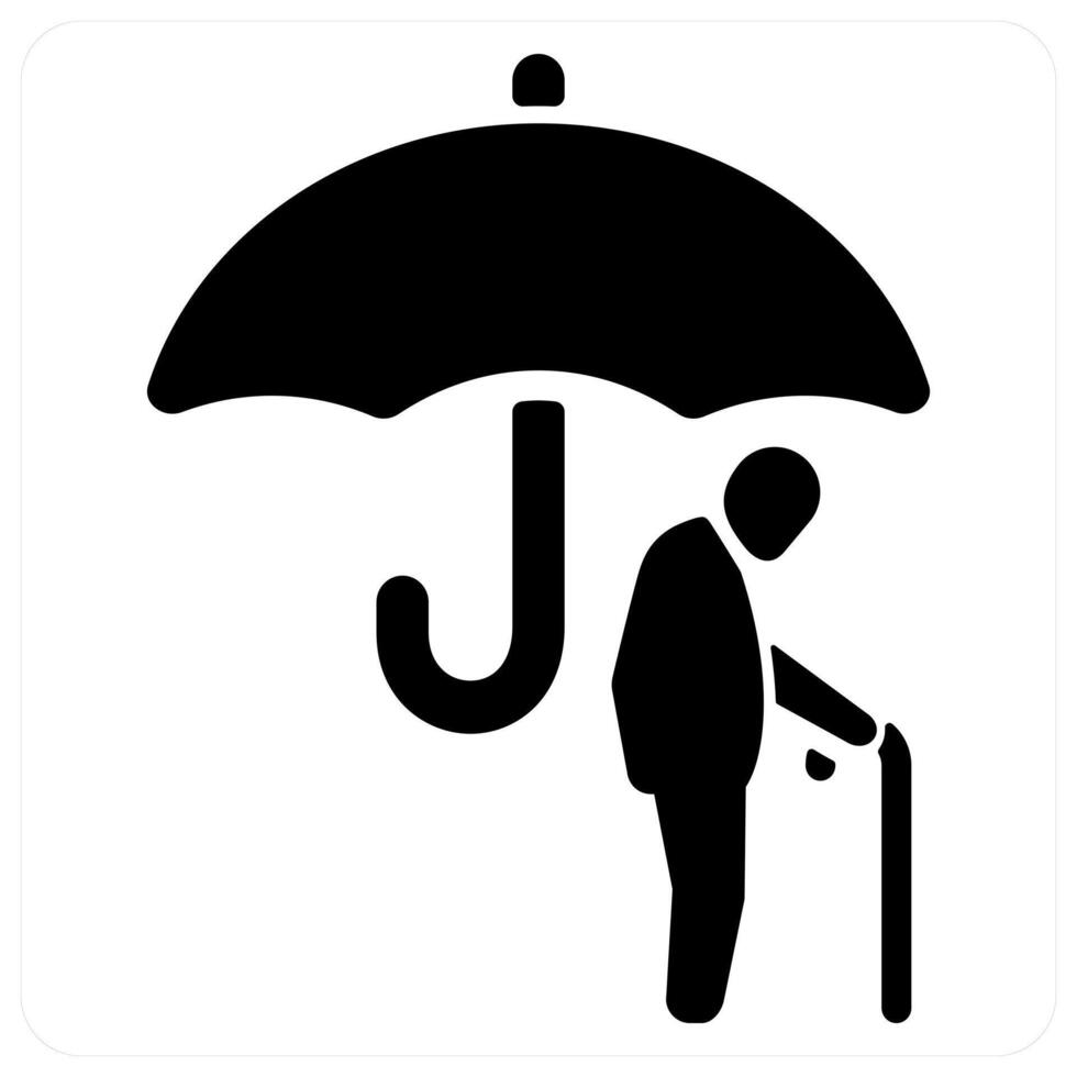 Senior citizen insurance icon concept in black color vector