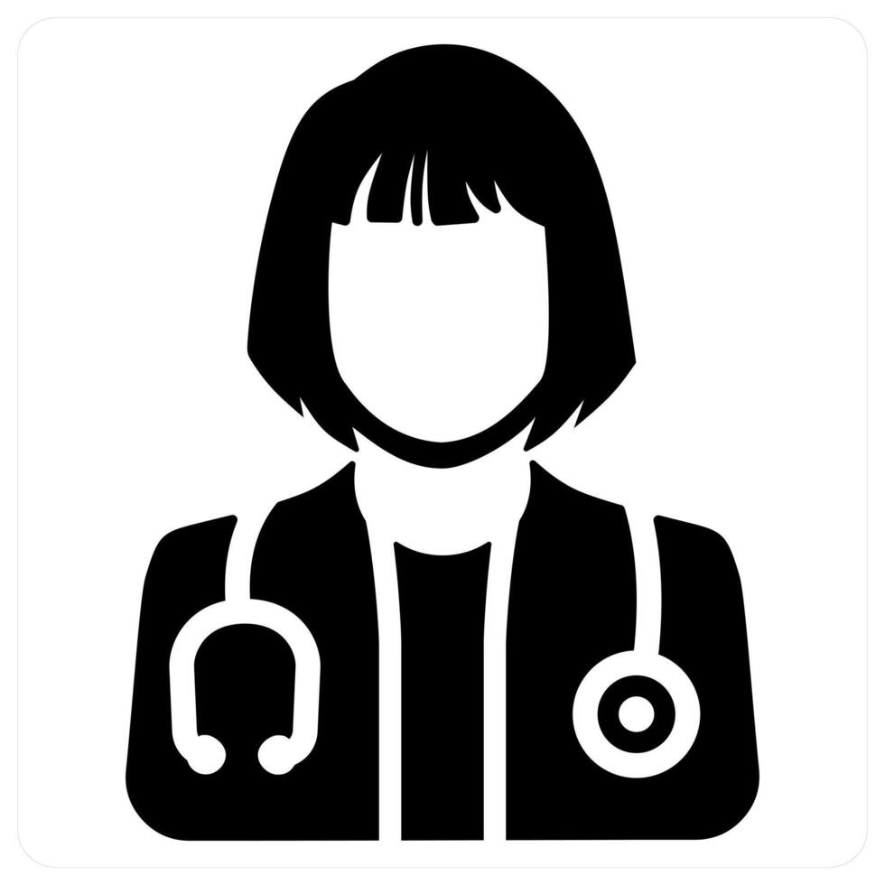 female Doctor and surgeon icon concept in black color vector