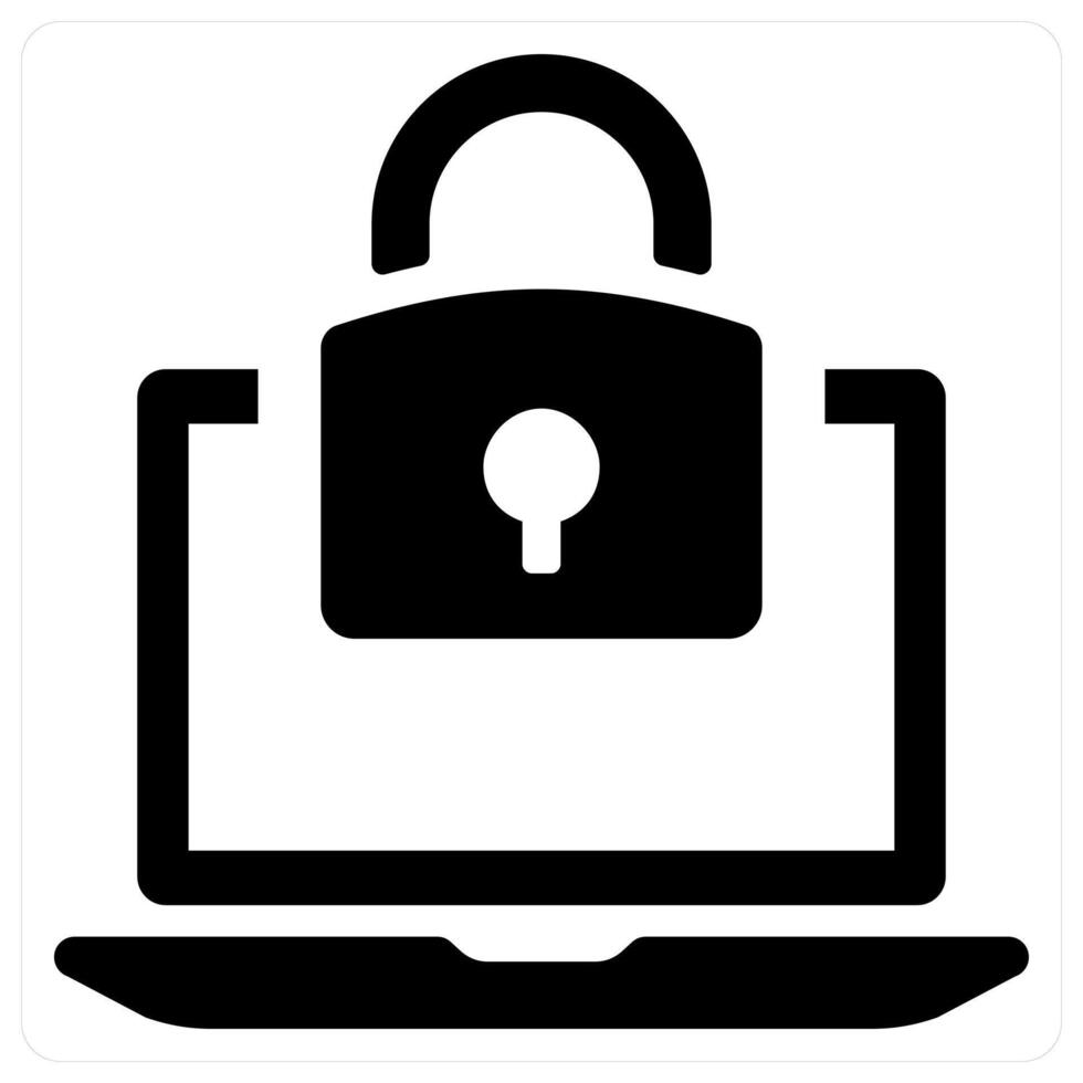 Laptop lock and lock icon concept in black color vector