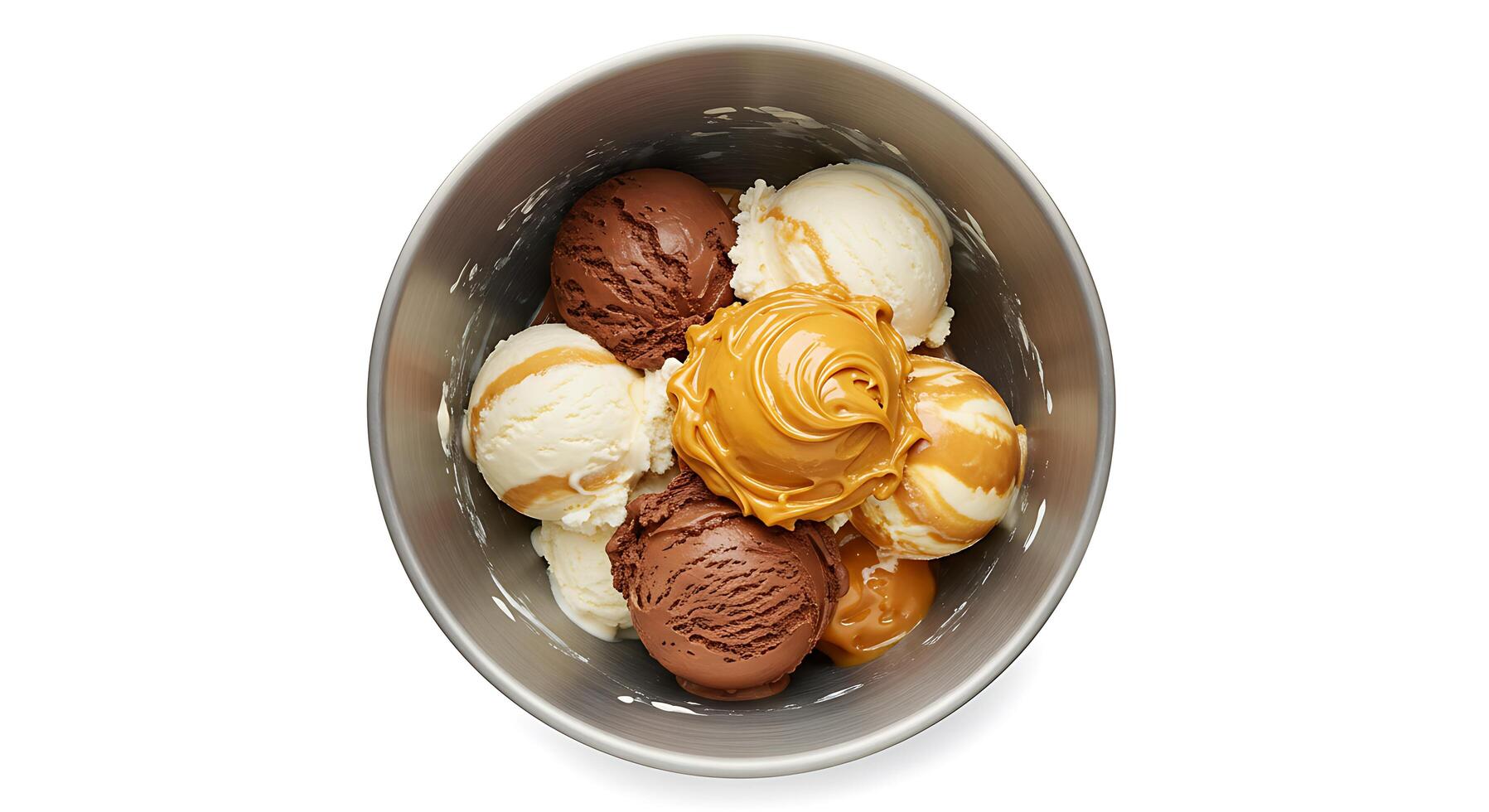 A bowl filled with ice cream and different flavors photo