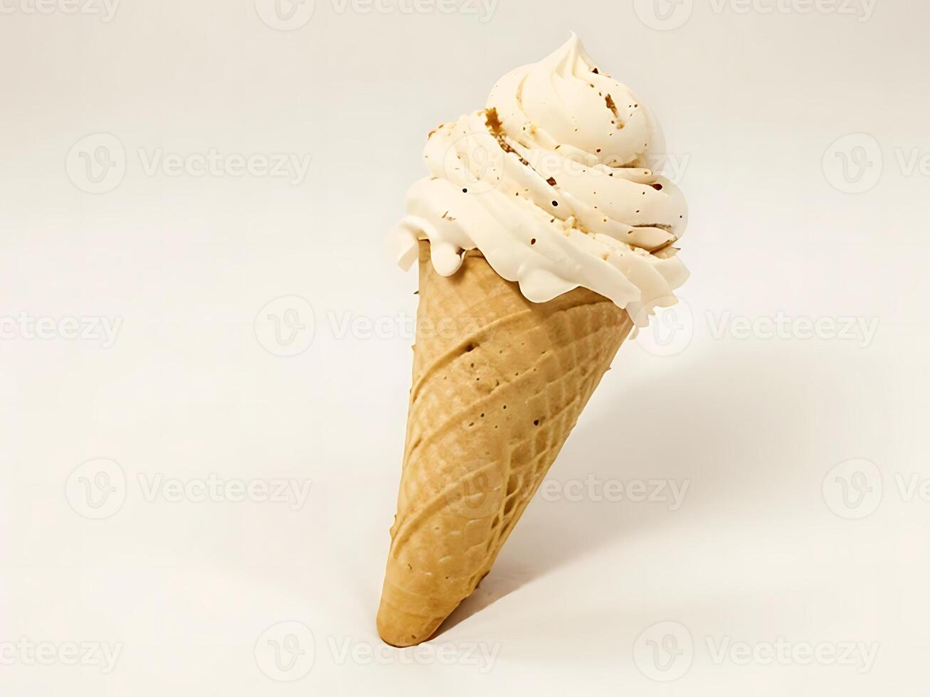 Perfectly Swirled Vanilla Ice Cream Cone on White Background photo