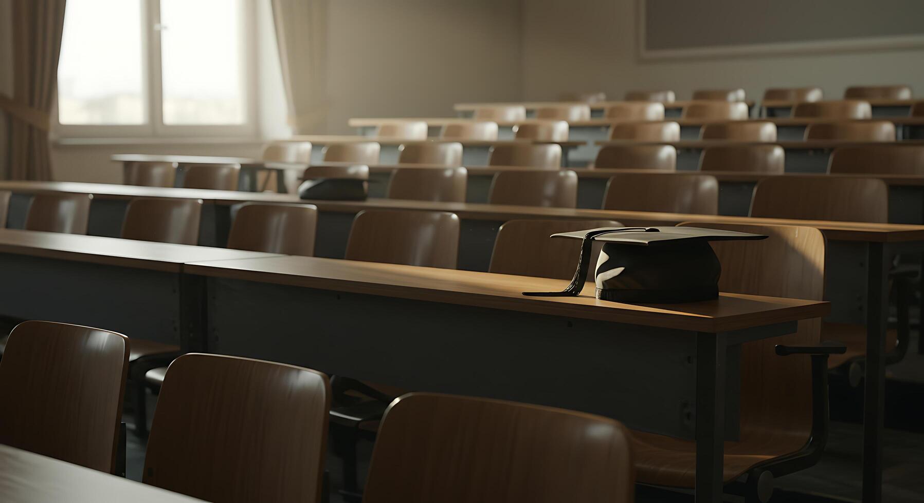 Nostalgic View of Empty Lecture Hall Seats photo