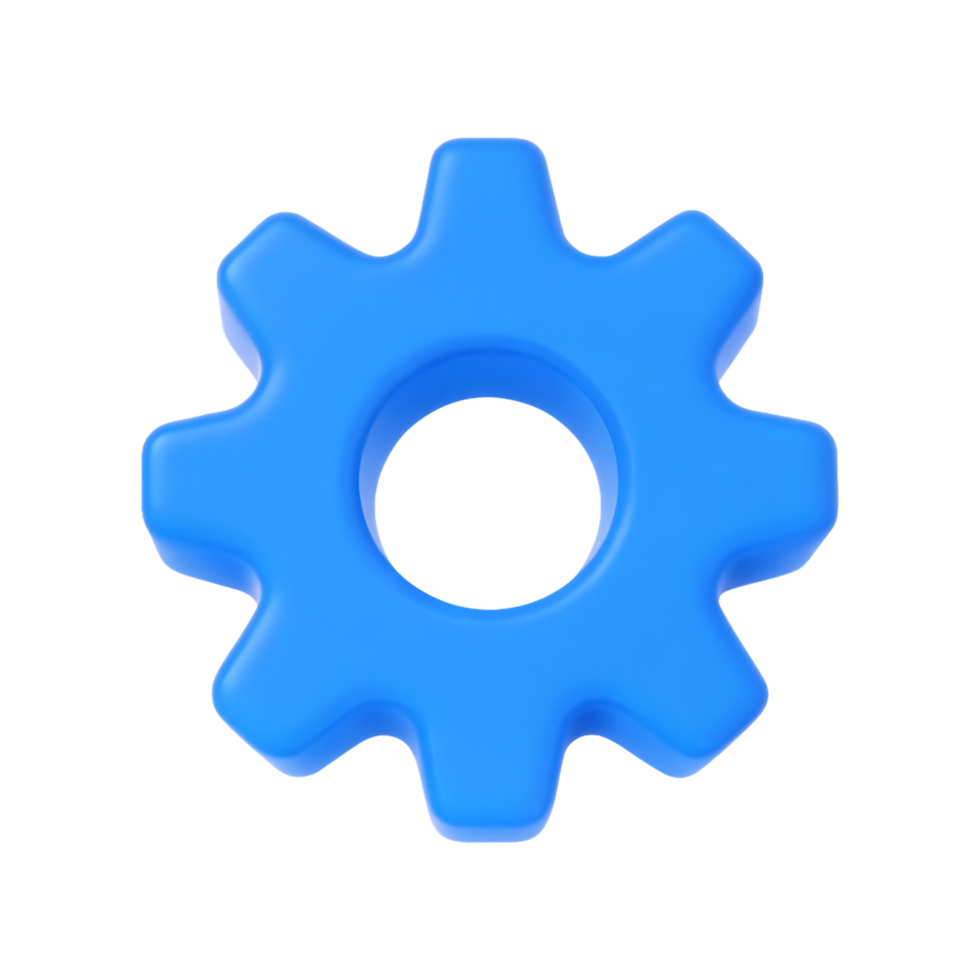 Blue gear icon, 3D rendering. Mechanism, settings, technology concept. png
