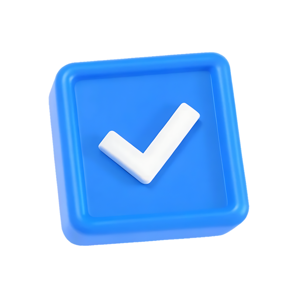 3D blue checkmark button, approval, confirmation png