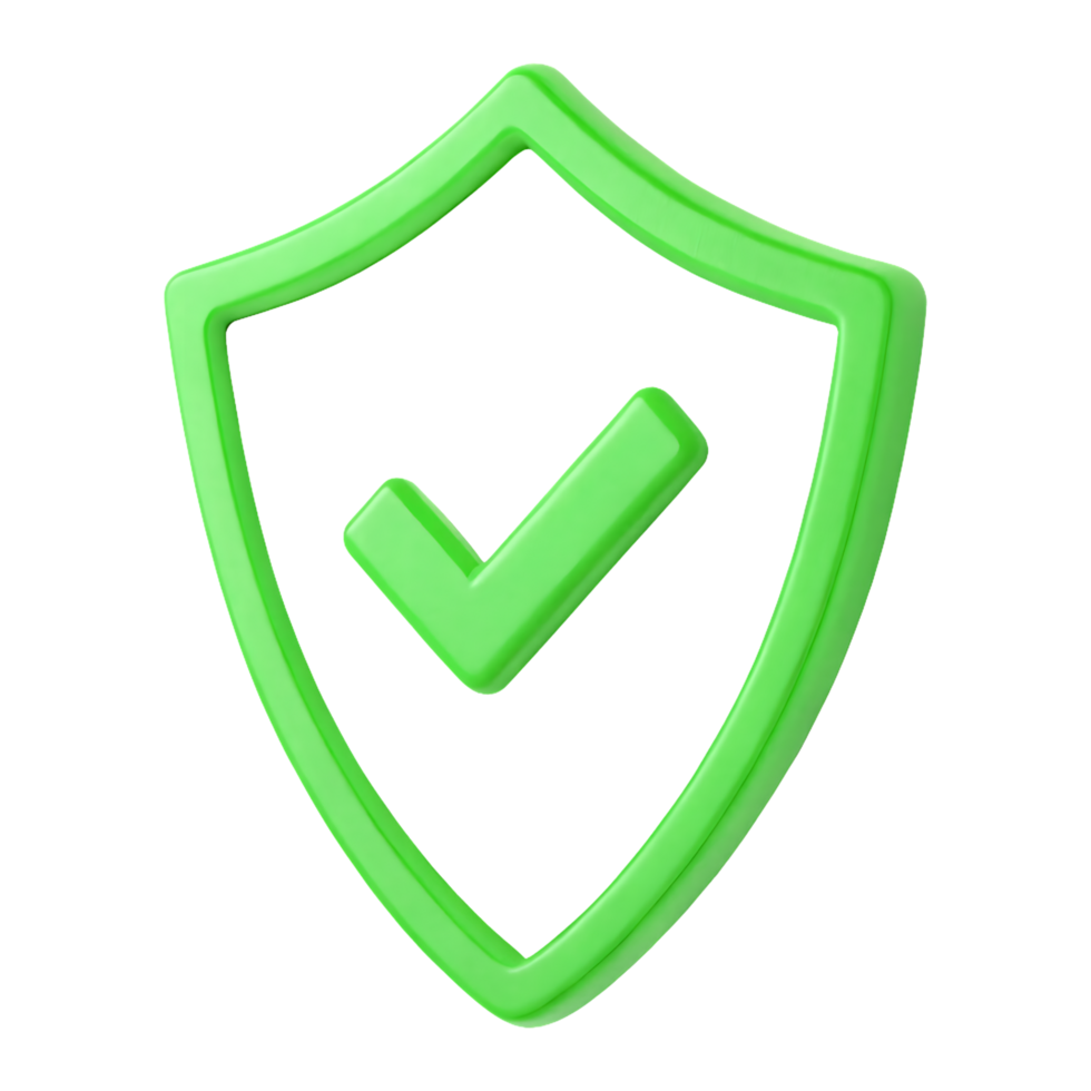 Green shield with checkmark, security concept png