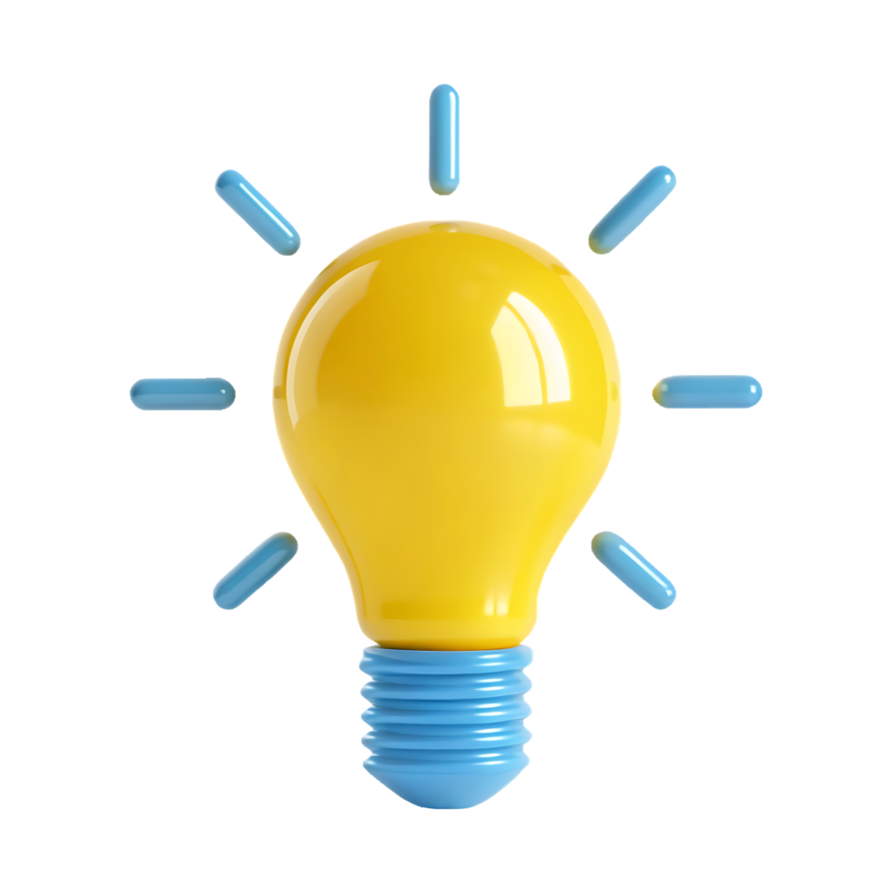 Yellow lightbulb with blue rays, idea concept png