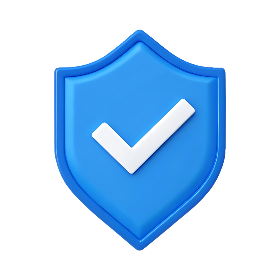 3D render of a blue shield with a white checkmark. png