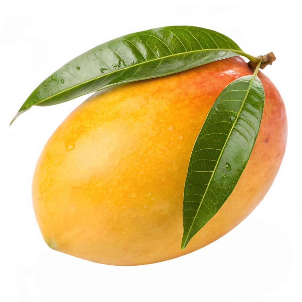 Ripe mango with green leaves png
