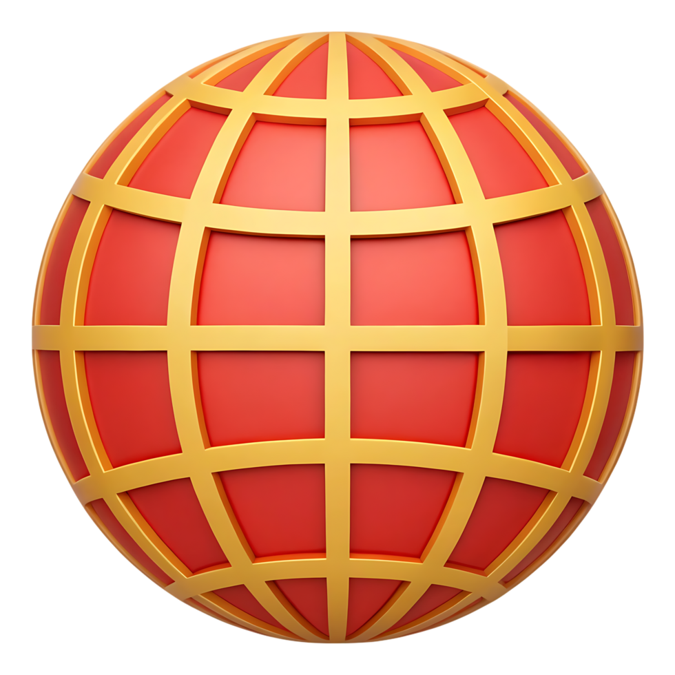 Red and gold globe icon. Global network, connection, internet concept. png